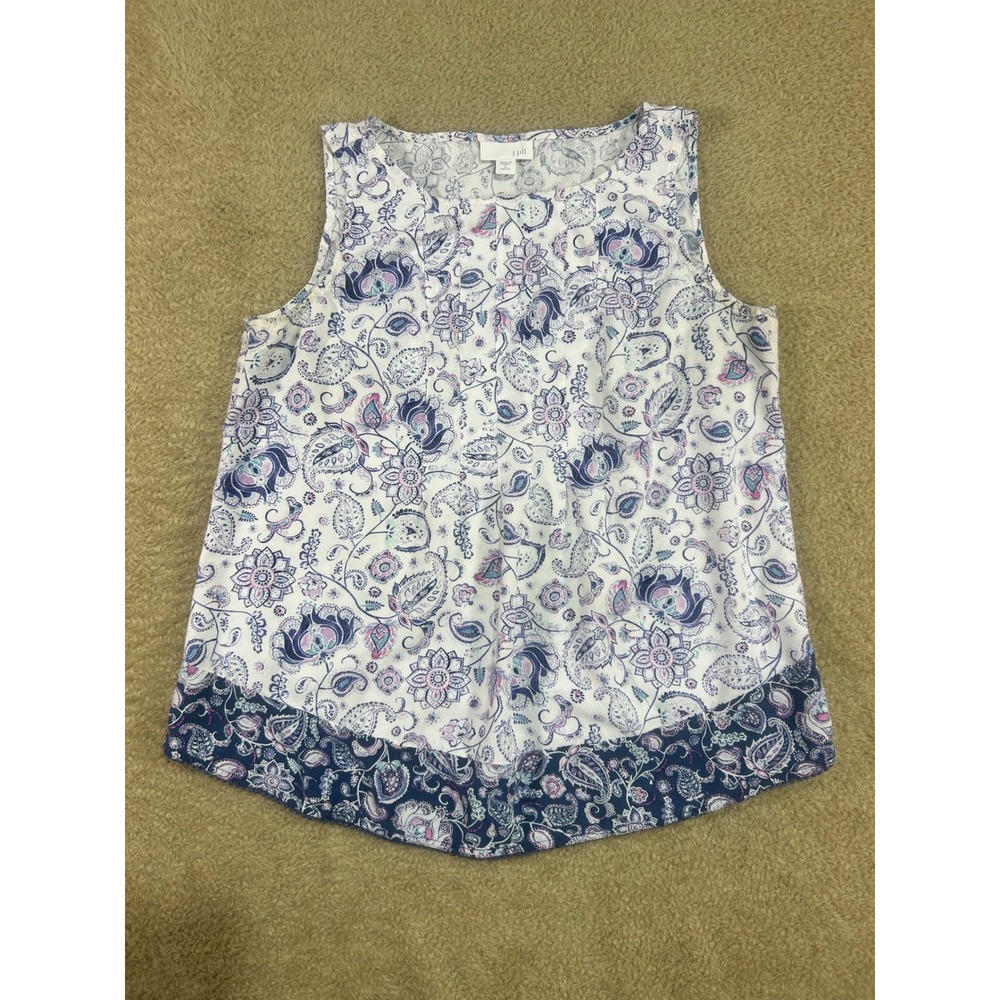 J Jill Womens Petite Sleeveless Floral Paisley Print Blouse Top‎ Size S